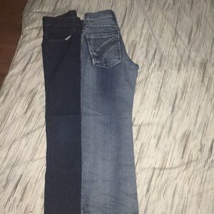 Dark blue skinny and blue straight leg jeans